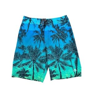 Ocean Current Swim Board Shorts Mens Size 30 Blue Green Floral Beach Vacation